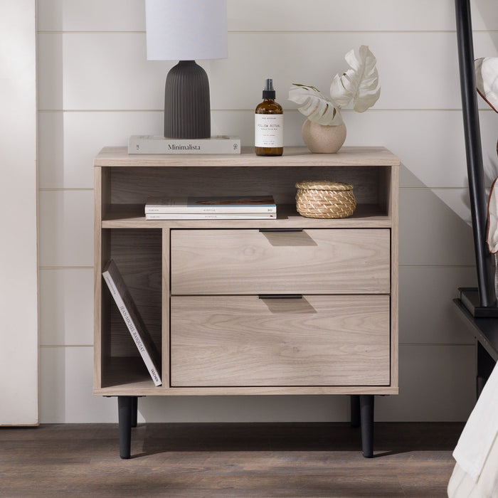 Eadric - Modern Nightstand with Drawers and Shelves Birch BO-HA Birch