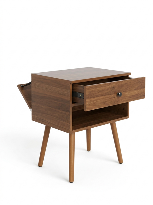 Hallvard - Mid Century Modern Nightstand Walnut Solid Wood Nightstand Small Bedside Table BO-HA