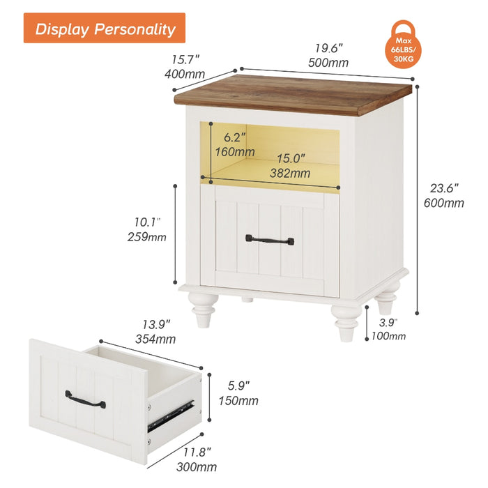 Kjell - Modern LED White Nightstand Small Bedside Table  BO-HA   